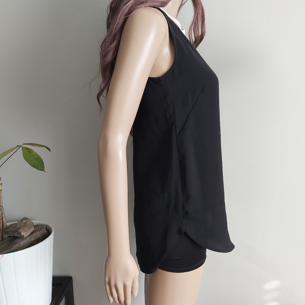 H&M black sleeveless top blouse high neck tunic long line - Picture 4 of 11